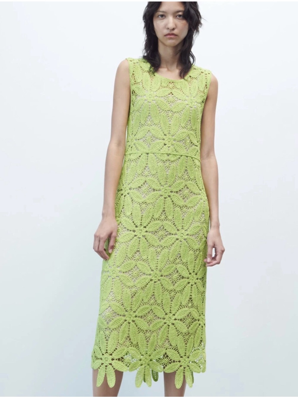 Zara Neon Green Crochet Maxi Dress